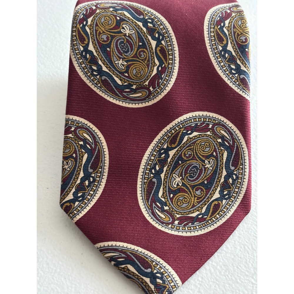 Muse's Atlanta Silk Necktie Hand Sewn Made‎ In USA Burgundy Paisley Pattern VTG - Picture 10 of 12